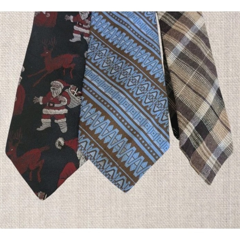 Wembley Neck Ties Mens Plaid Wemlon Santa Geometric Wool Christmas Set Of 3 Vtg